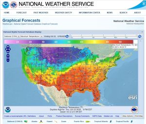 MDL graphical forecast map of maximum temperature