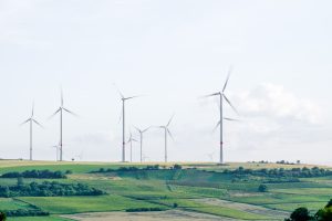 Windmills near farmland
